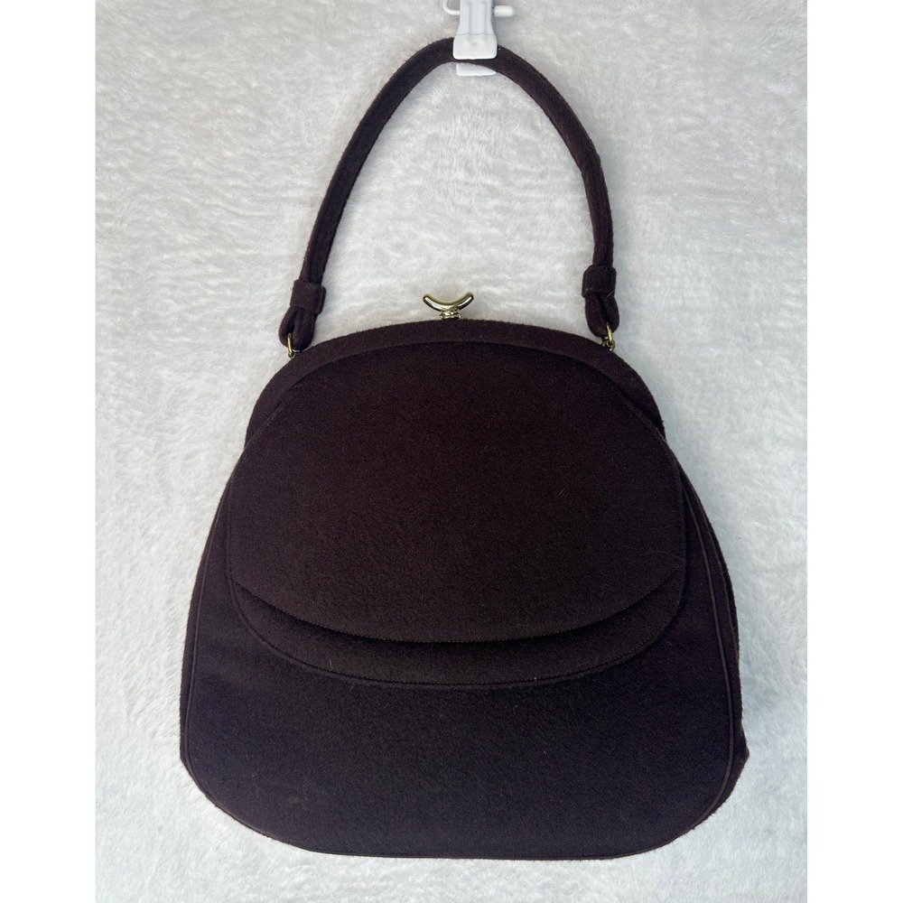 Lewis Vintage Handbag Women Medium Brown Felt Gold Clasp Top Handle Bag